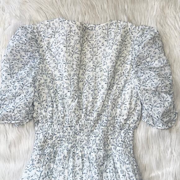 Cleobella Sadie Mini Dress Floral V-Neck Puff Sleeve Smocked Ruffle Cottagecore - Picture 12 of 16
